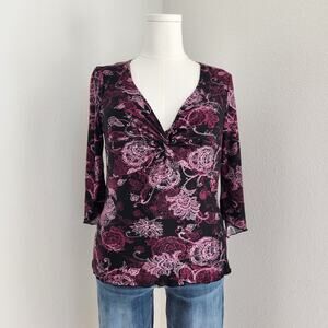 Vintage Y2K Simply Irresistible Black Pink Floral Fairy Grunge Style Top L